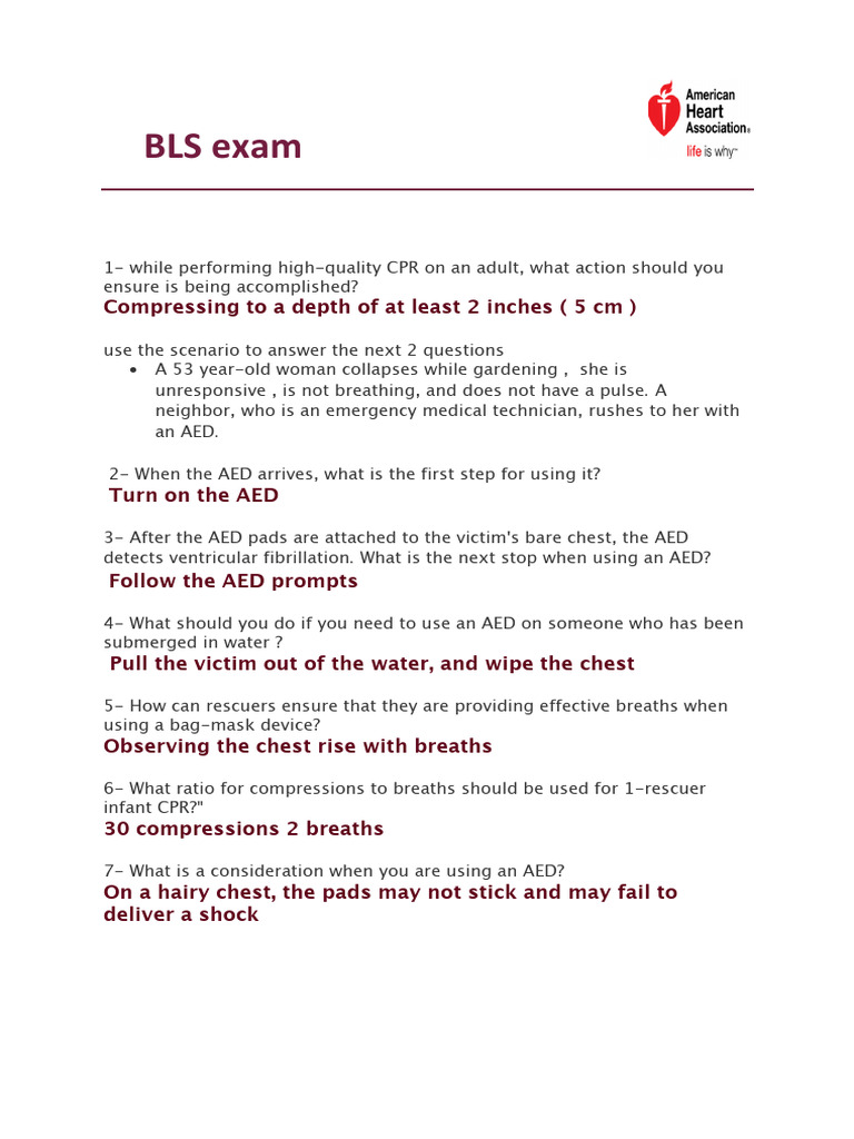 BLS exam PDF Cardiopulmonary Resuscitation Causes Of Death