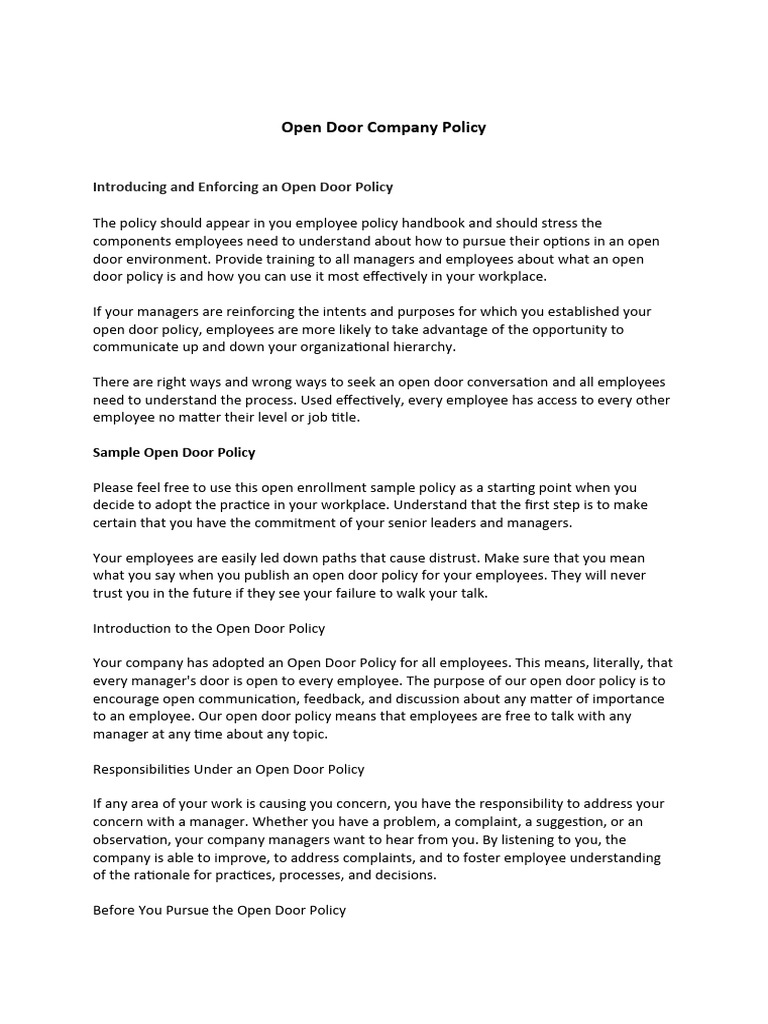 Open Door Company Policy | PDF | Policy | Employment