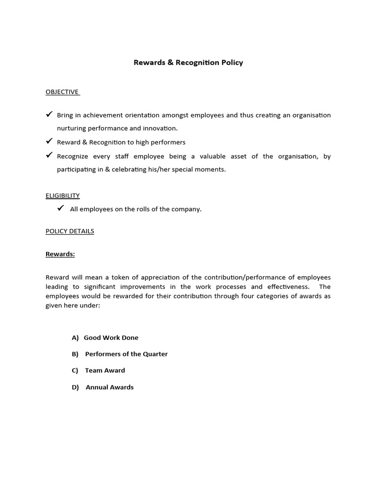 Rewards & Recognition Policy | PDF | Employment | Innovation