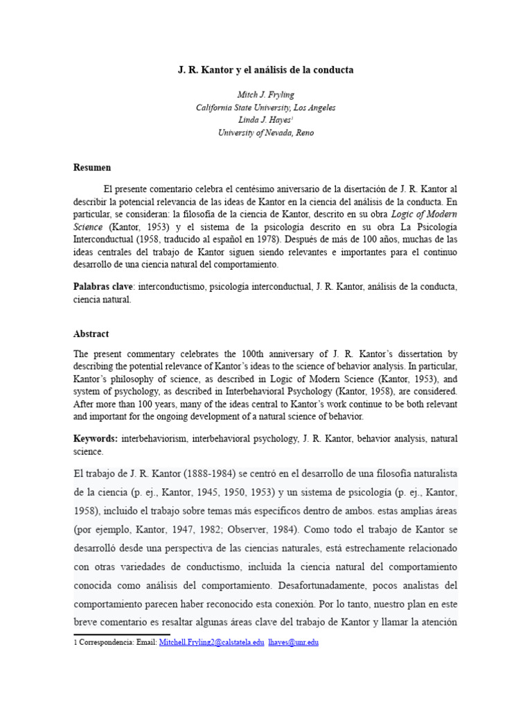 Relevancia de J. R. Kantor en Psicología | PDF | Science | Comportamiento