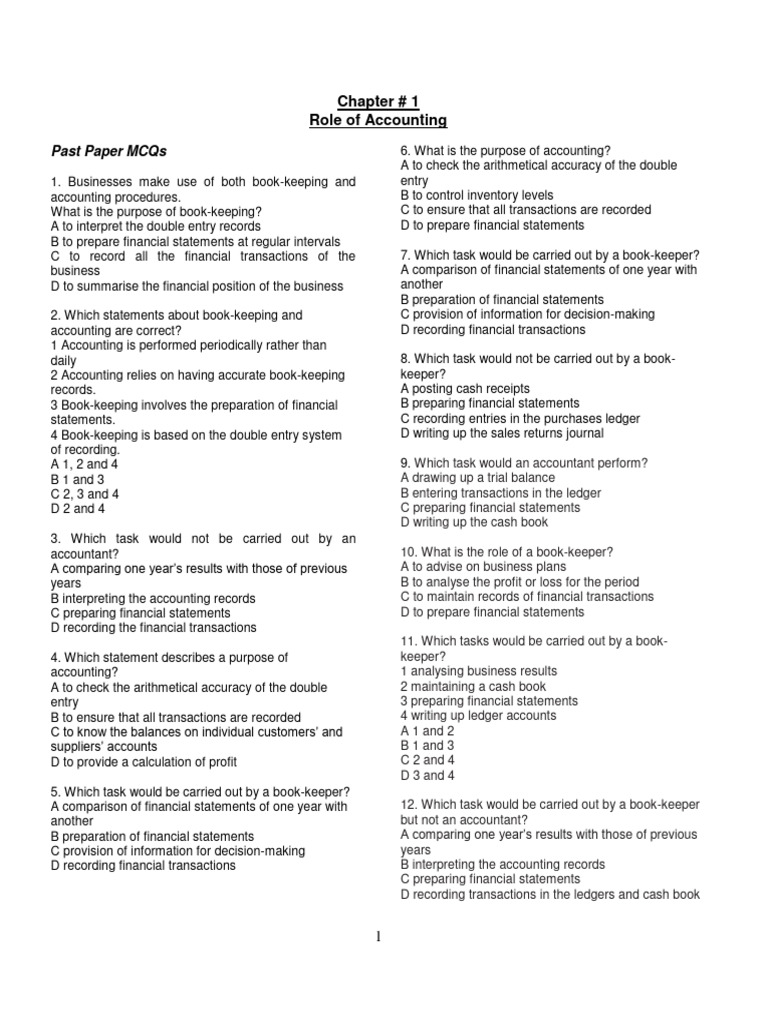CHAPTER 1 Role of Accounting (MCQ) PDF Bookkeeping Debits And Credits