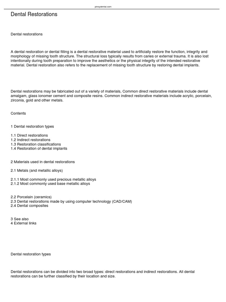 Restorative Materials-Metals | PDF | Dental Material | Dental Composite