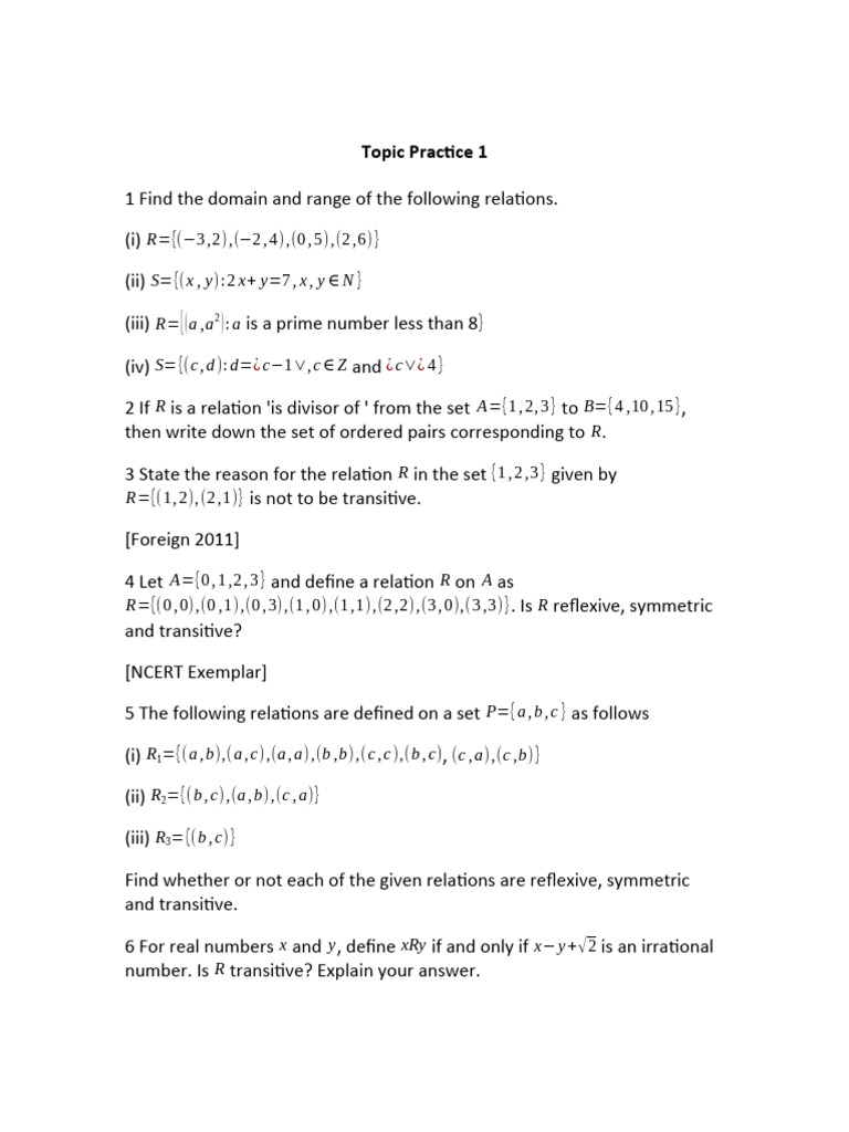 Ch-01, Relation and Function (Page 24 To 39) | PDF | Function ...