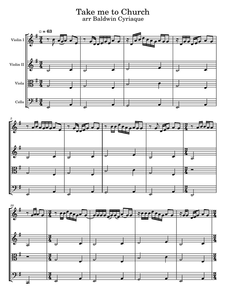 Take Me To Church String Quartet | PDF | String Instruments | Bowed ...