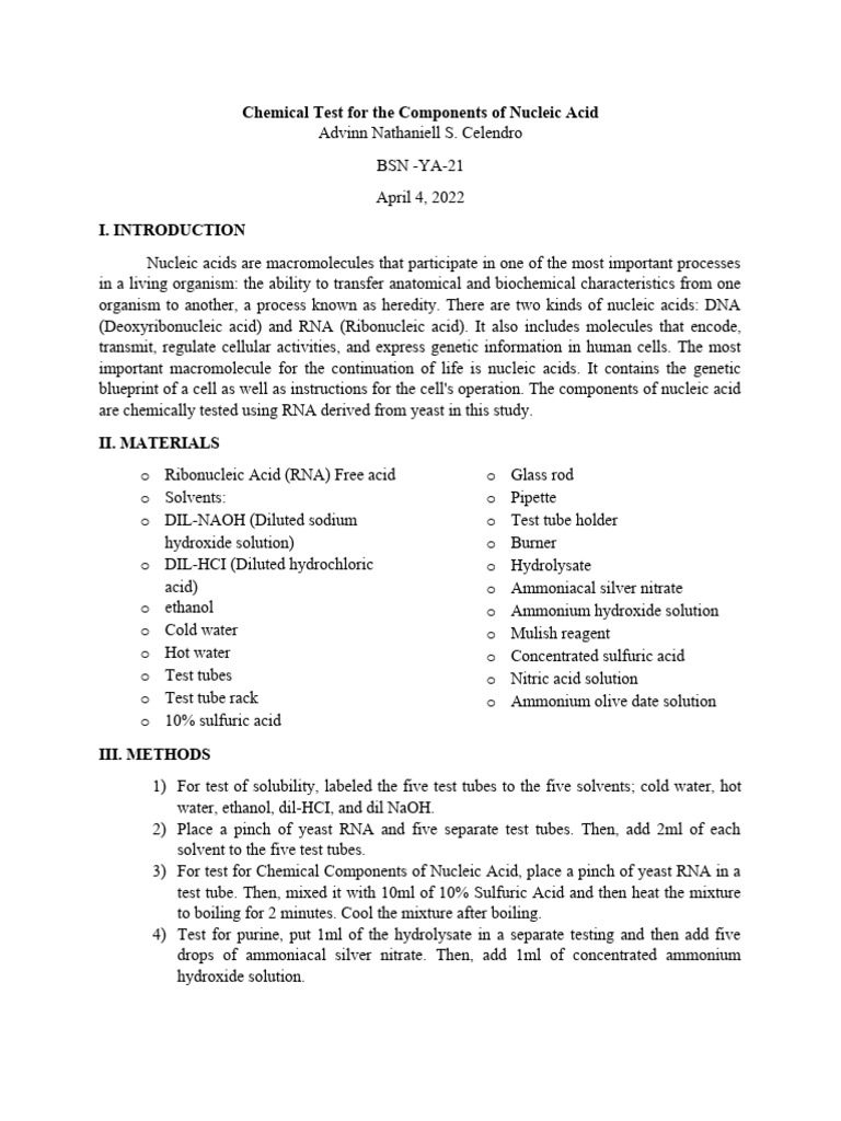 Solubility Tests of Yeast RNA | PDF | Acid | Solubility