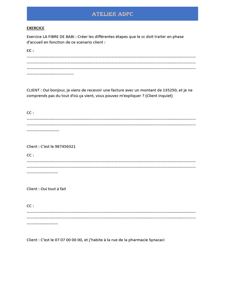 Atelier Exercice Adpc | PDF
