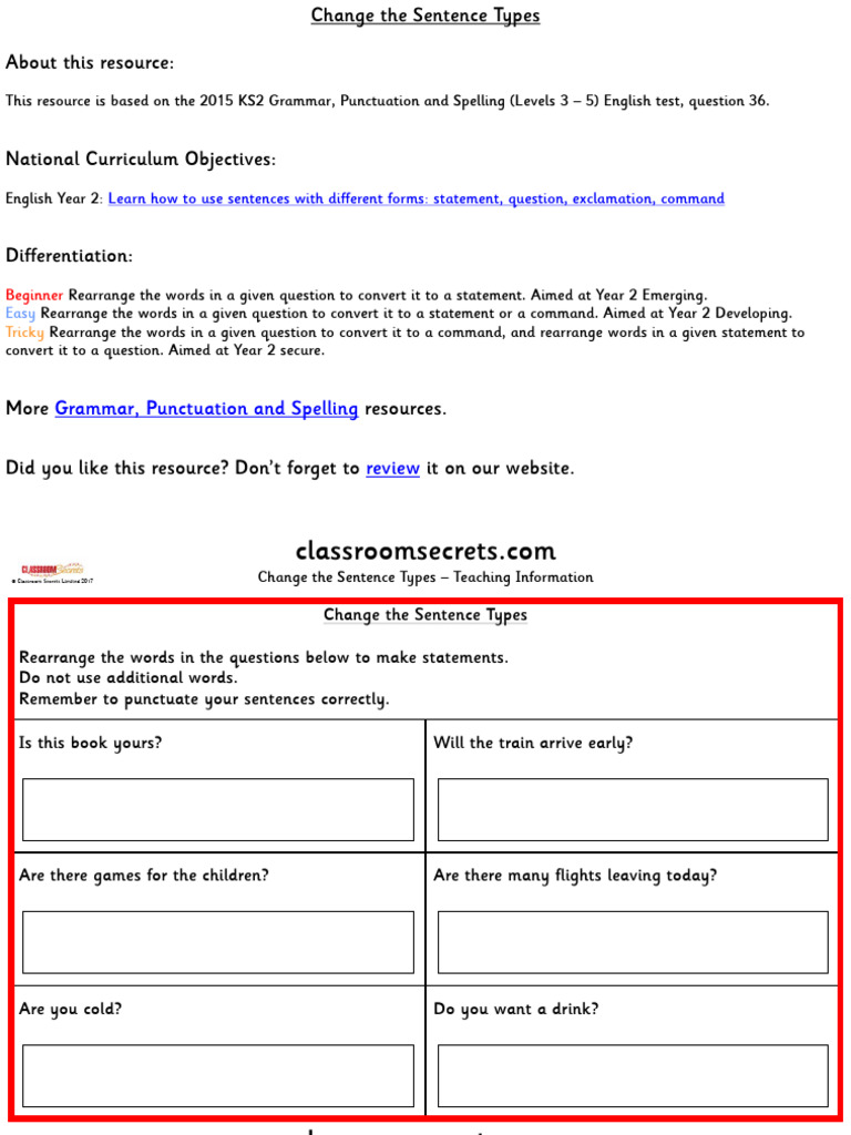 Change the sentence types ks2 spag sats test practice pdf