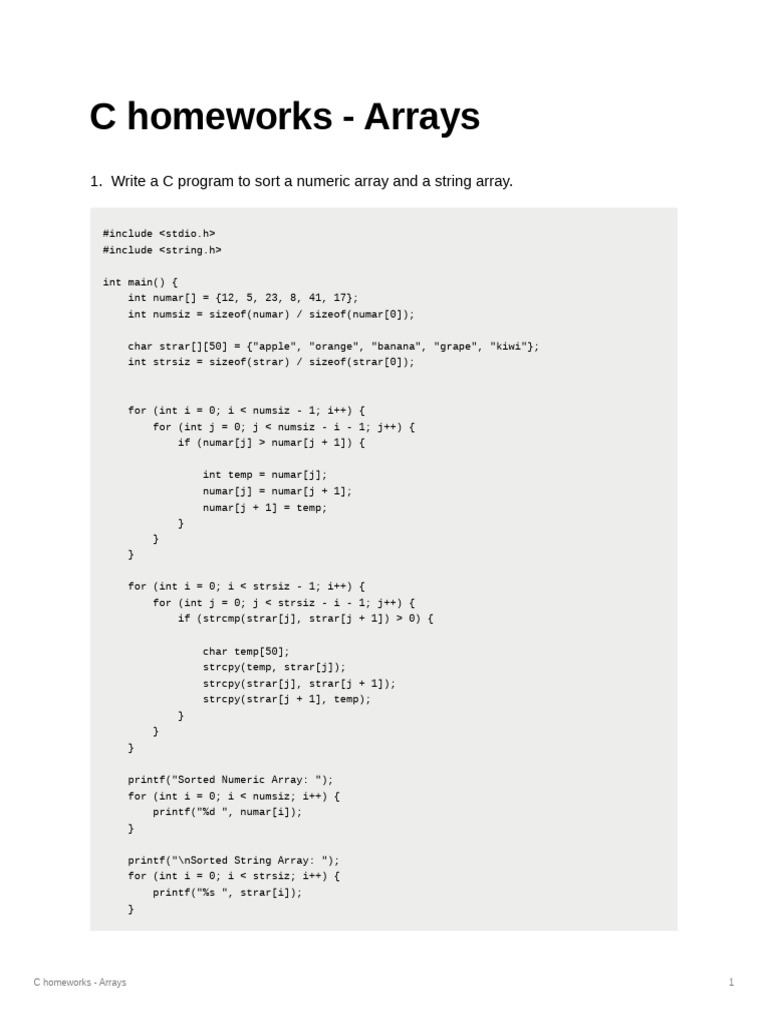 C Coding Arrays Examples | PDF | Software Engineering | Computing