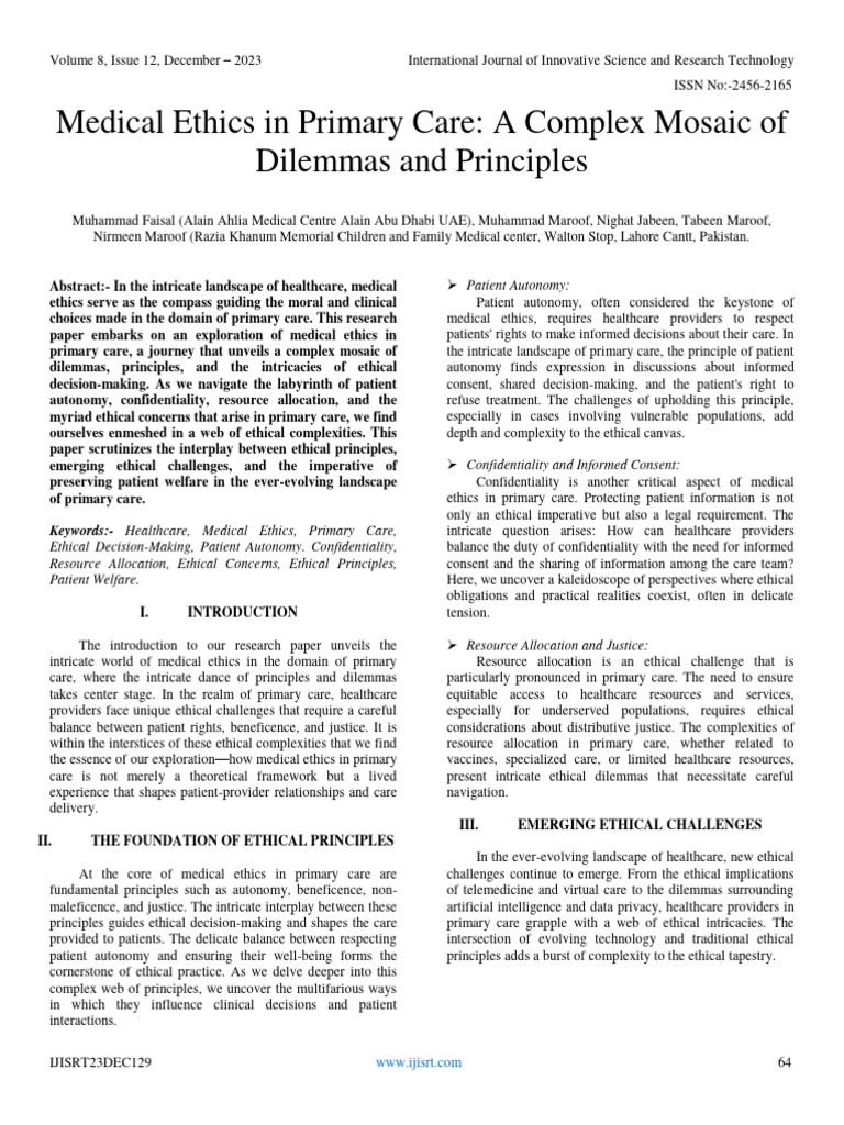 Medical Ethics in Primary Care: A Complex Mosaic of Dilemmas and ...