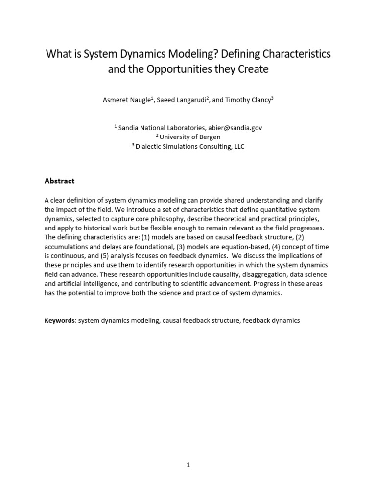 What is system dynamics modeling defining characteristics and the