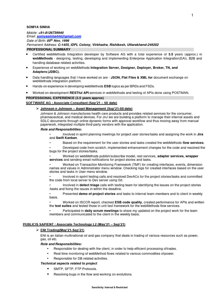 webMethods Integration Developer Resume | PDF | File Transfer Protocol ...