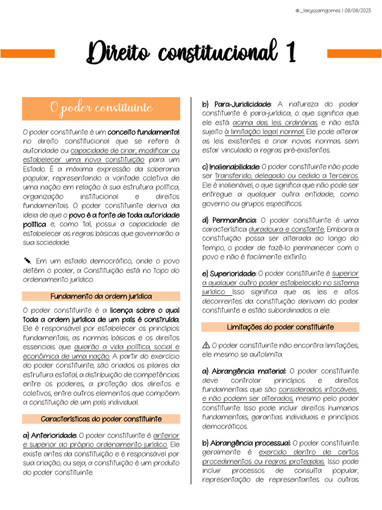 Poder Constituinte: Conceito e Características | PDF | Constituição ...