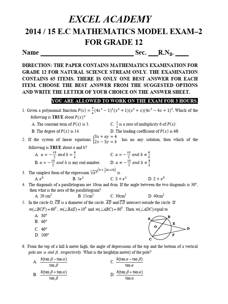 !2014 Excel G-12 Math Model-2 | PDF | Teaching Methods & Materials