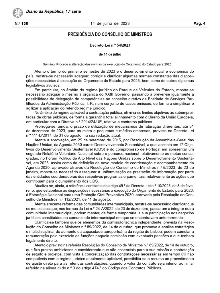 Decreto lei n 54 2023 de 14 de julho pdf conselho de seguran a