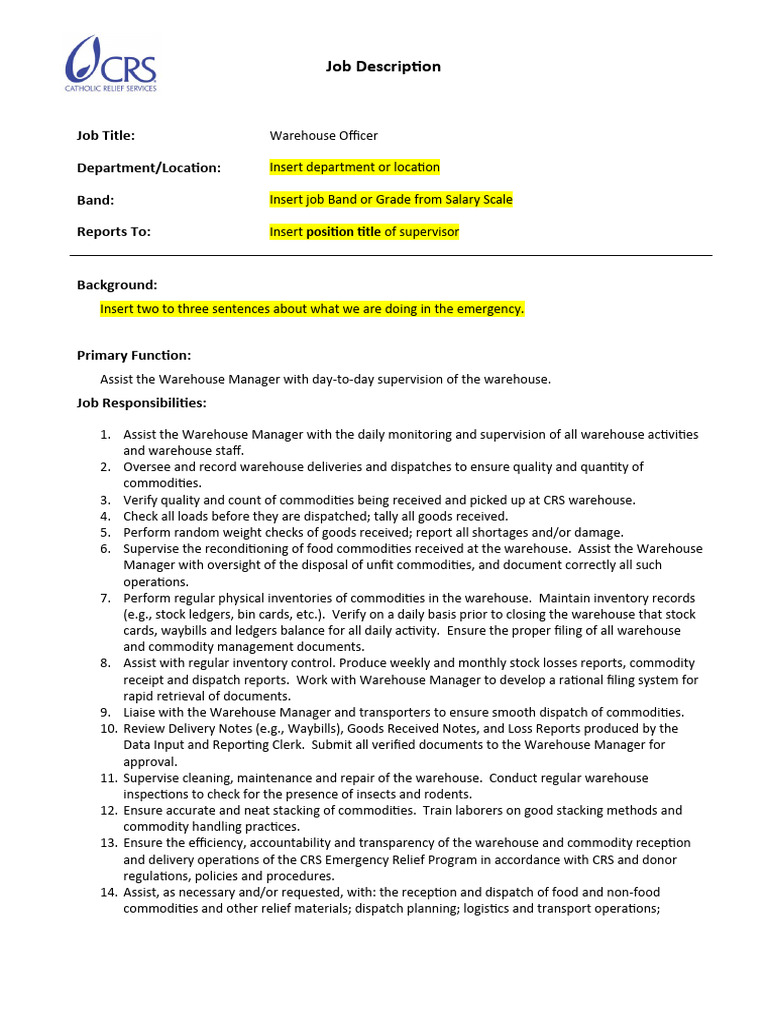 JobDescriptionWarehouseOfficer PDF