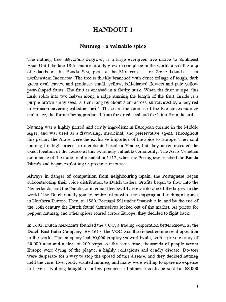 Handout 1 Pdf Nutmeg Spice