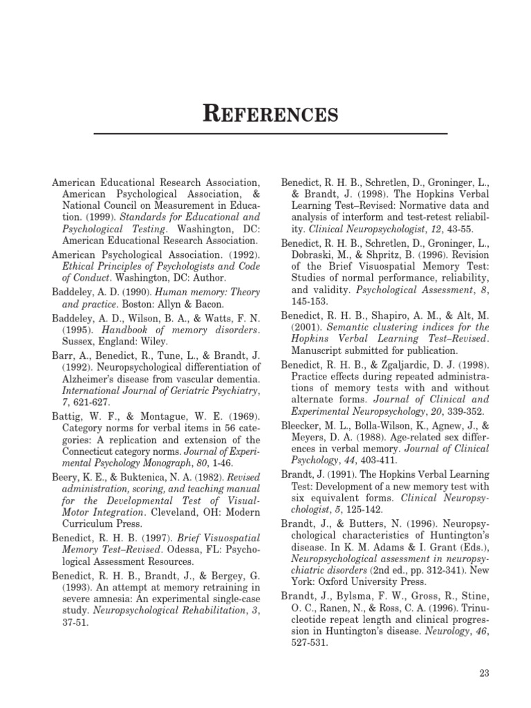 HVLT-R_Manual_References | PDF