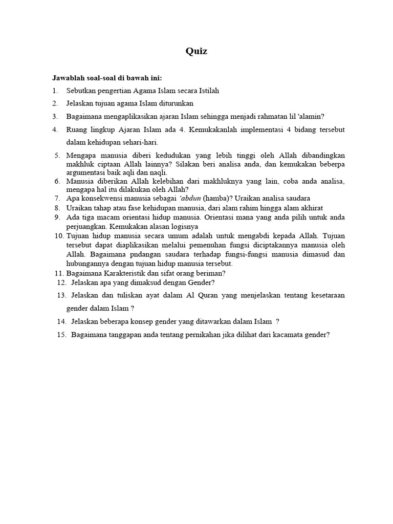 Word Wall Quiz Agama Islam