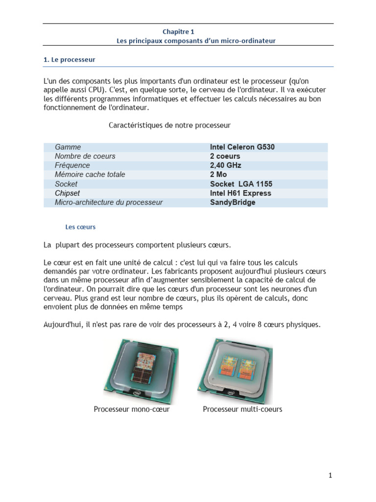 Composants essentiels d'un micro-ordinateur | PDF | Microprocesseur ...