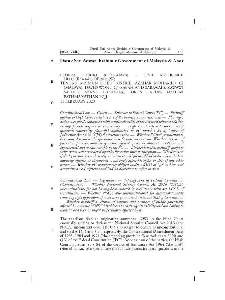 Datuk Seri Anwar Ibrahim V Government Of Malaysia Anor Pdf