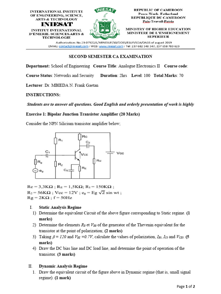 Analogue Electronics II Exam Overview | PDF | Science & Mathematics ...