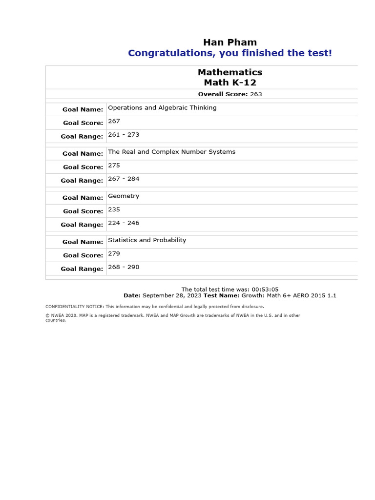 G9 Math Test Results Summary | PDF