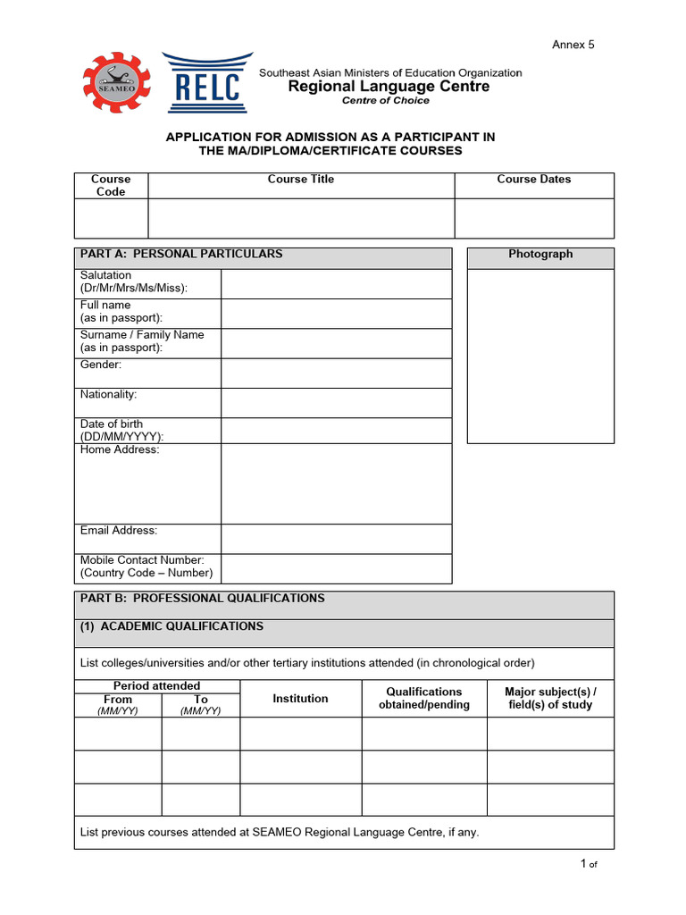Annex 5 RELC Application Form 2024 PDF