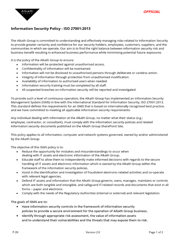 P 39 information security policy website version pdf information