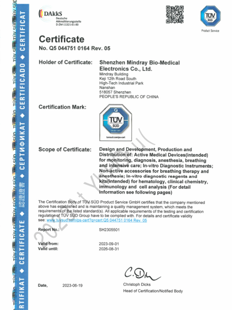 Iso 13485 Mindray - Exp 2026 | PDF