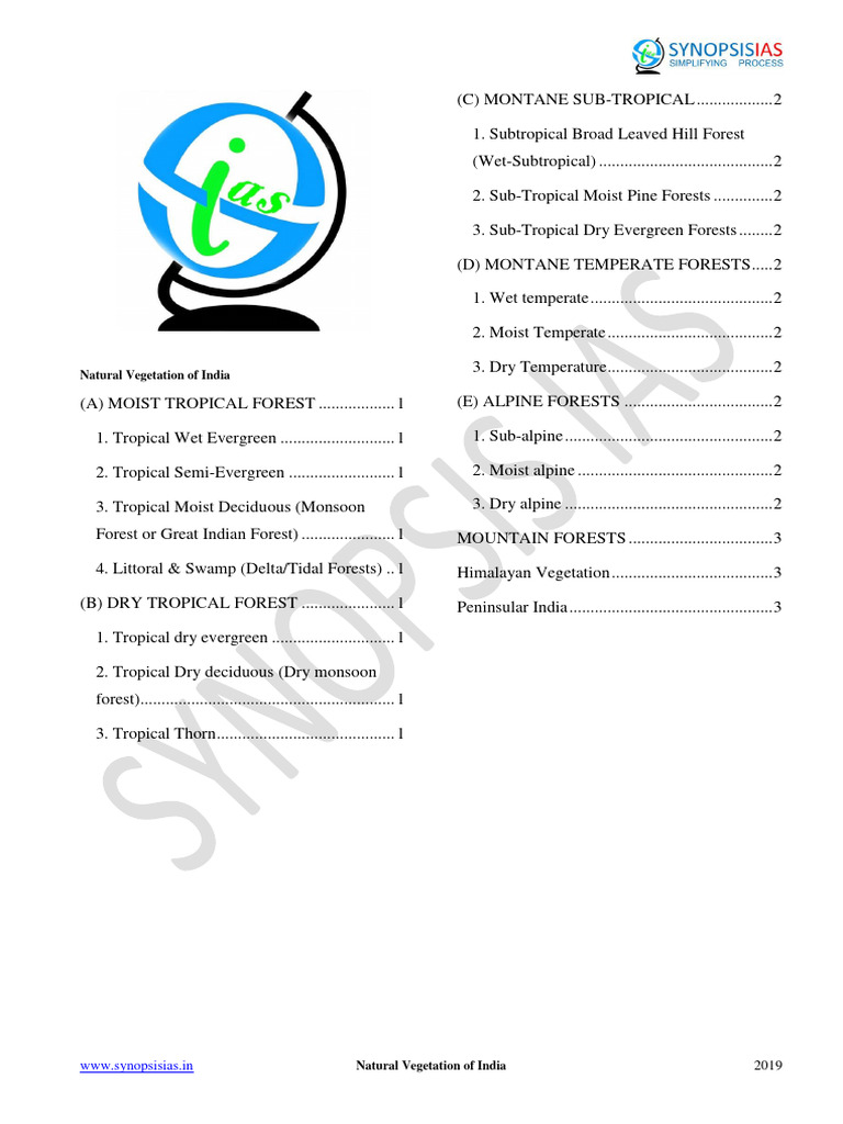Natural Vegetation Types in India | PDF | Forests | Tropics