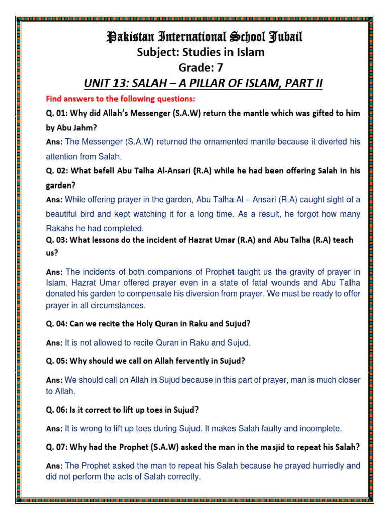 G - VII Unit No 13 | PDF | Prophets And Messengers In Islam | Quran