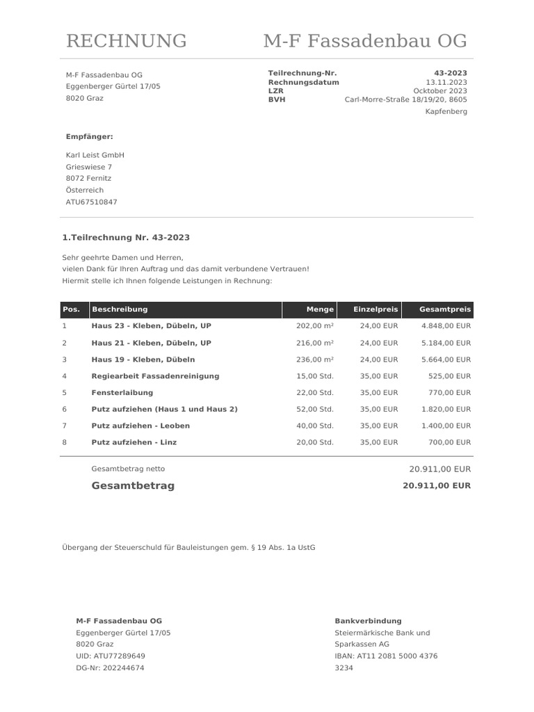 Teilrechnung 1 Rechnung 43 Karl Leist GMBH Carl-Morre | PDF