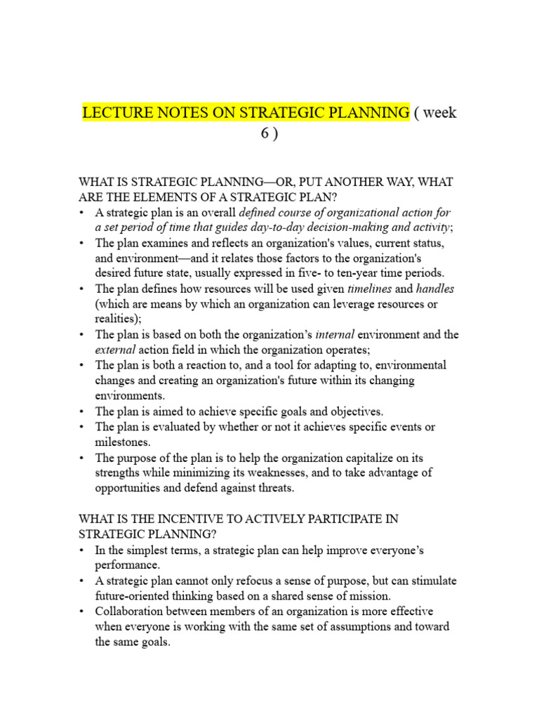 STRATEGIC_PLANNING lecture note PDF Strategic Planning Goal