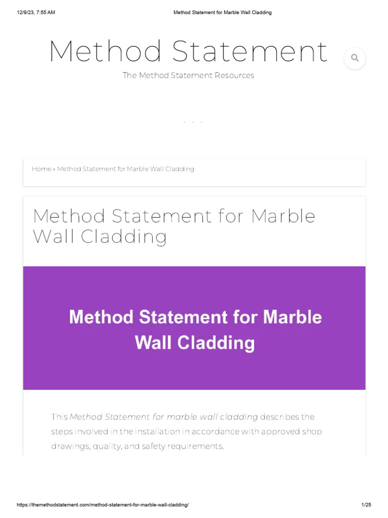 Method Statement For Marble Wall Cladding | PDF