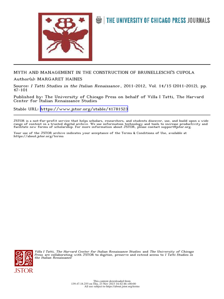 Haines - Myth and Facts Brunelleschis Cupola | PDF | Vault ...