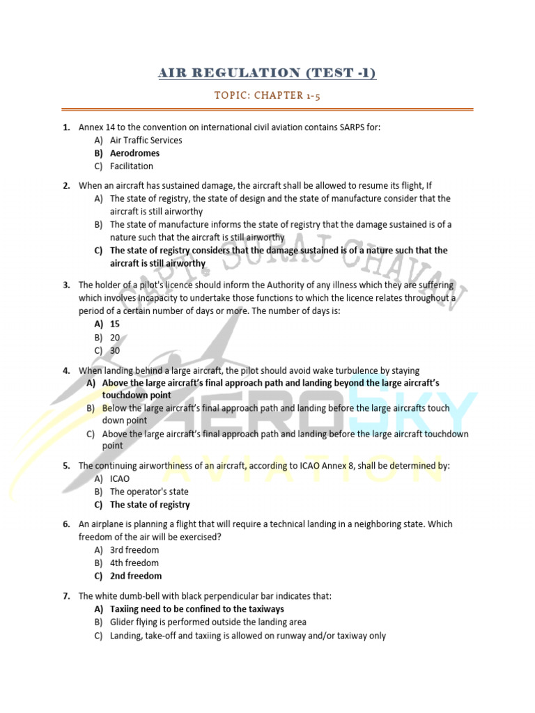 Regs Test-1 (KEY) | PDF | Visual Flight Rules | Instrument Flight Rules