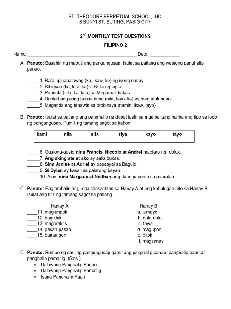 Grade 2 Monthly Test Questions | PDF | Drawing | Botany