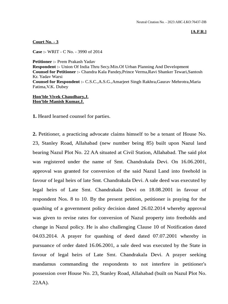 Prem Prakash v. Union of India Case Review | PDF | Jurisdiction | Legal ...