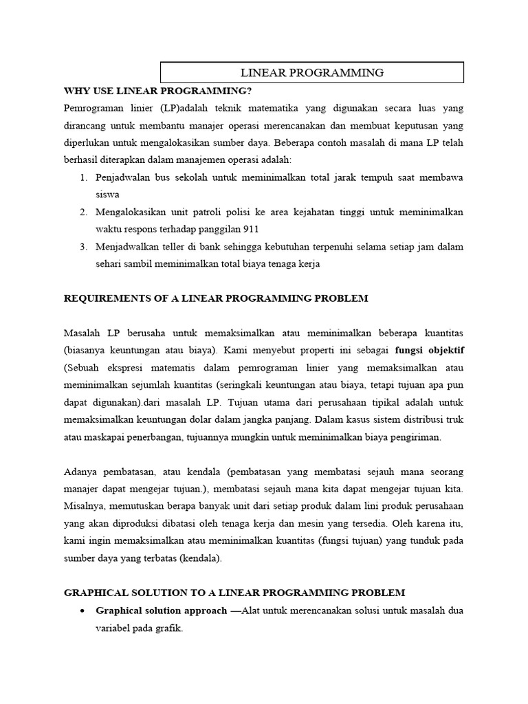Manfaat dan Aplikasi Pemrograman Linier | PDF