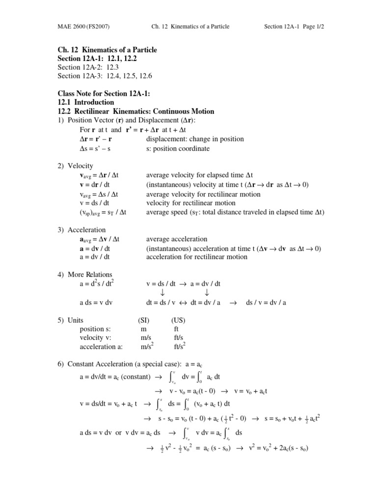 Kinematics of a Particle Overview | PDF | Velocity | Kinematics