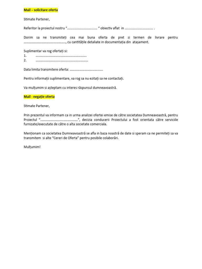 Model Solicitare Oferta - Negatie Oferta | PDF