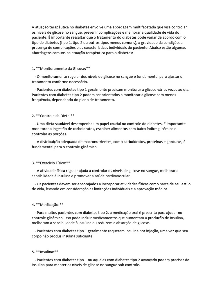 A atua o terap utica no diabetes envolve uma abordagem multifacetada