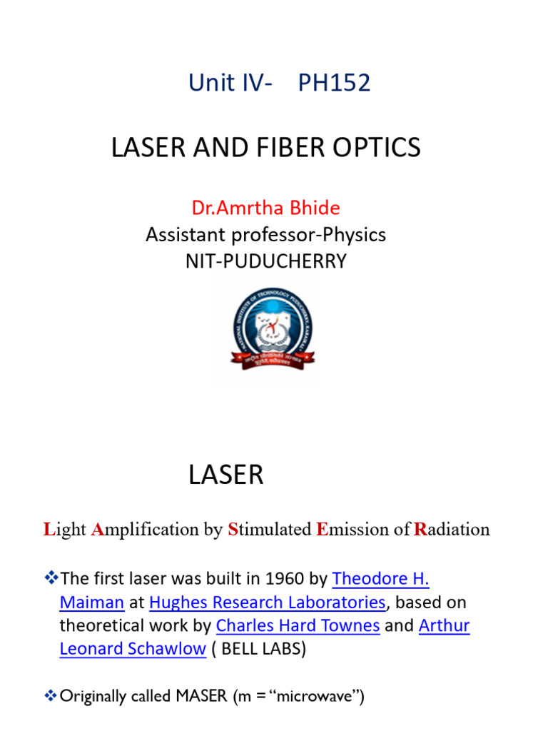 Lasers and Fiber Optics1 PDF Laser Optical Fiber