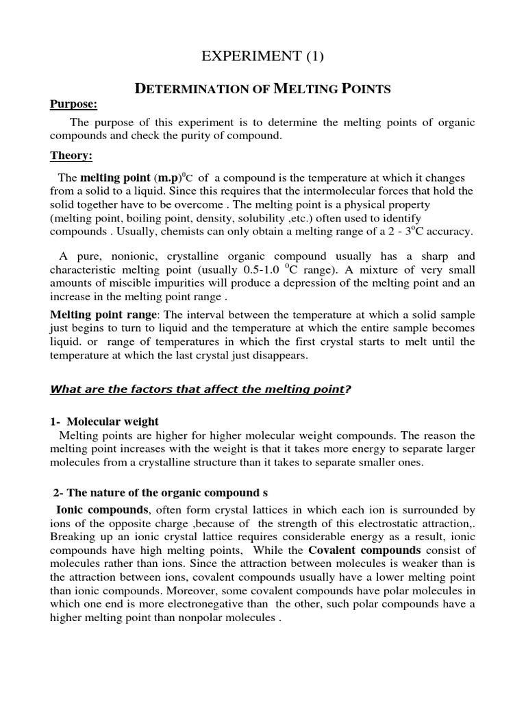 Melting Point Determination Experiment | PDF | Chemical Compounds ...