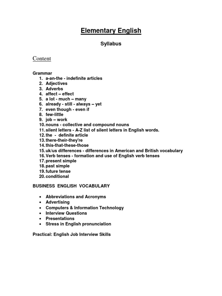 Elementary English Grammar Guide | PDF | English Language | Stress ...