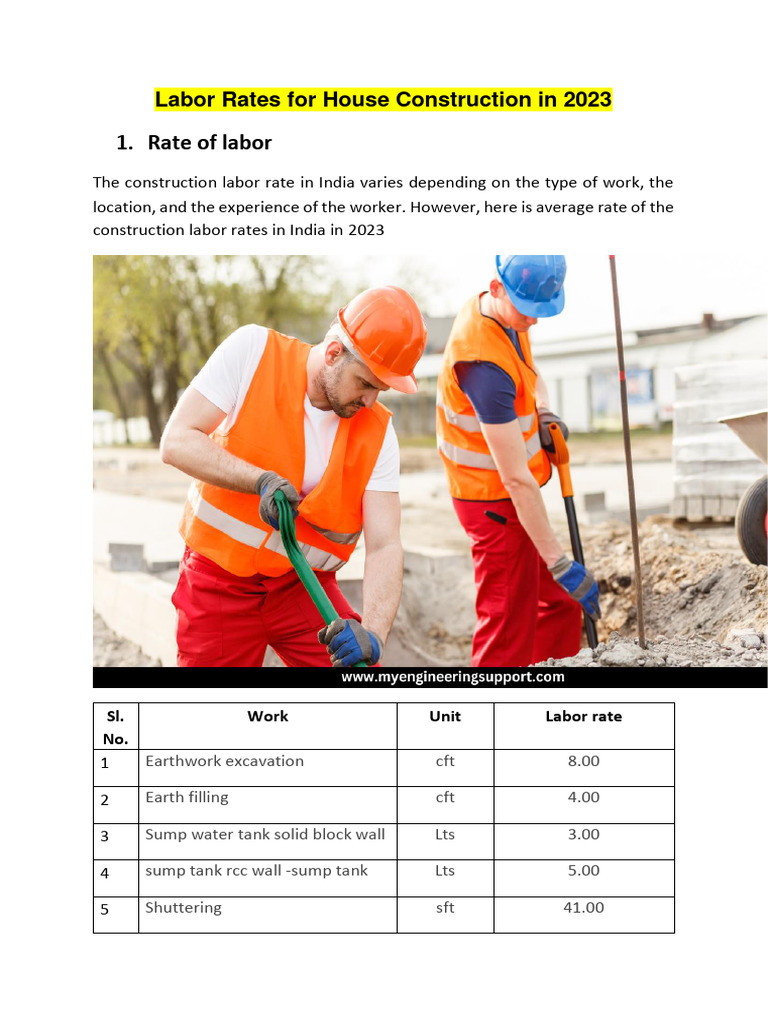 2023 Labor Rates for House Construction | PDF | Masonry | Civil Engineering