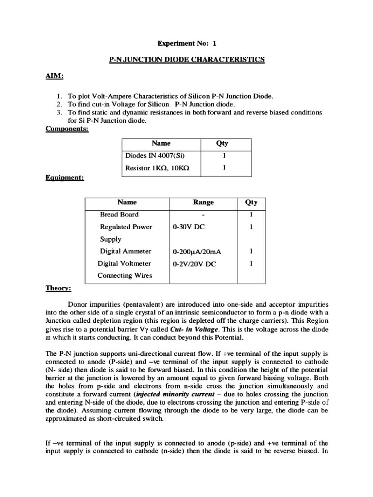 V I Characteristics Of Silicon Diode Pdf