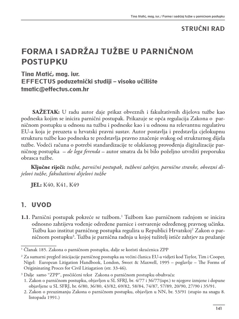 07 Forma I Sadržaj Tužbe | PDF