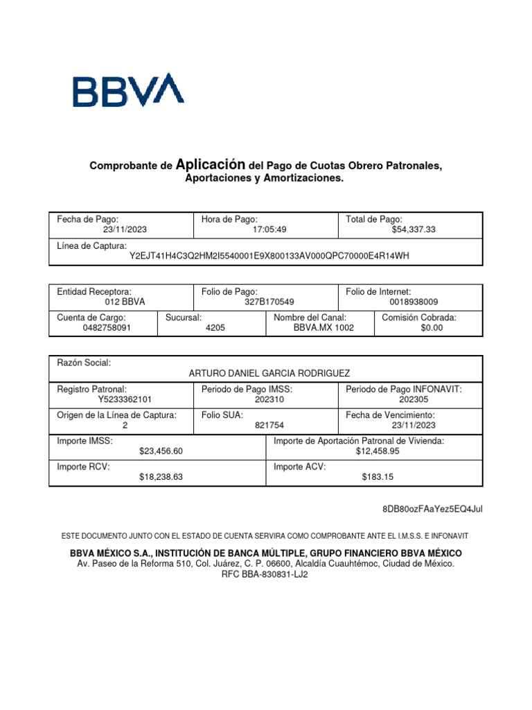 Comprobante de Pago Cuotas IMSS e INFONAVIT | PDF