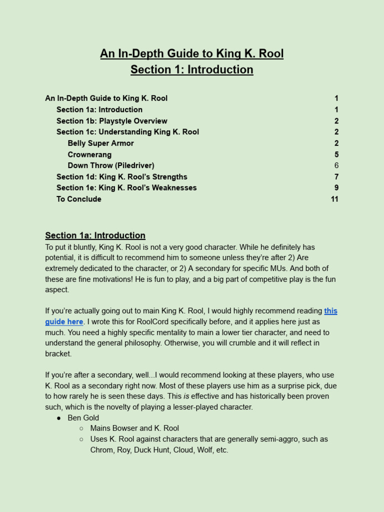 An In-Depth Guide To King K. Rool Section 1 - Introduction | PDF